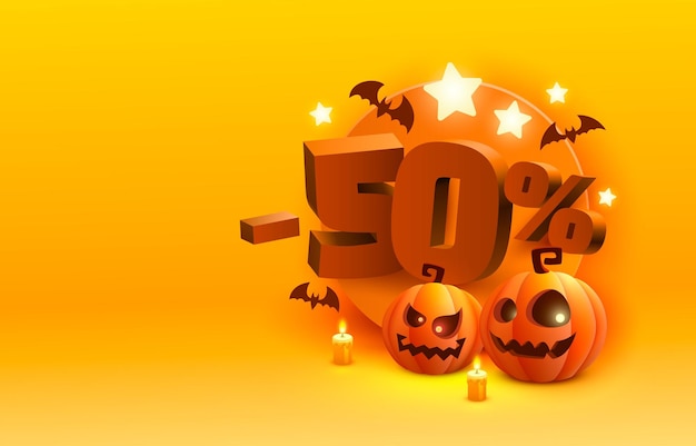 Halloween-sonderangebot 50 rabatt banner promotion flyer marketing label vektor