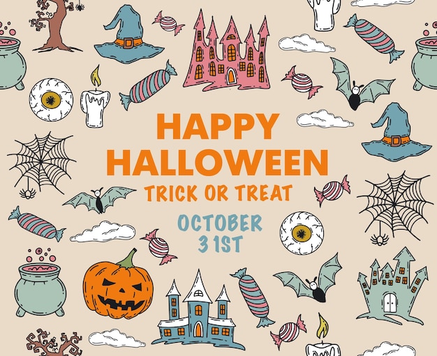 Halloween-Symbole handgezeichnete Illustrationen