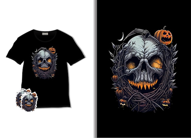 Halloween-T-Shirt-Design seltsamer dunkler Schädelillustration grungiger Vektorgrafik-T-Shirt-Druck