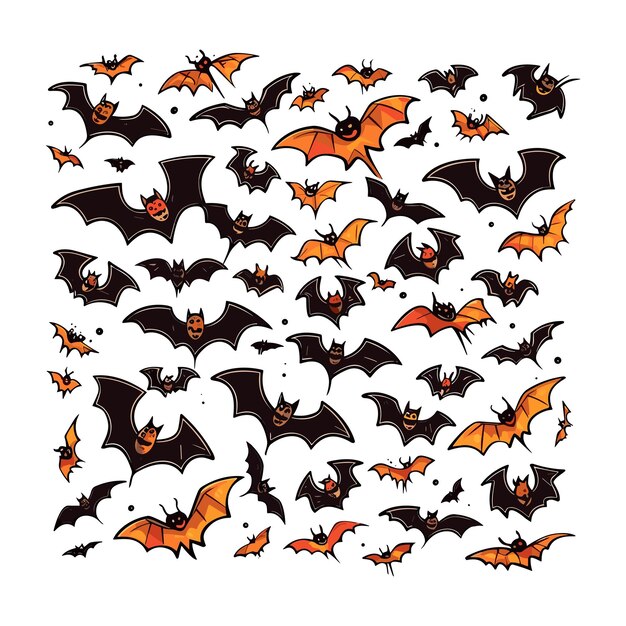 Vektor halloween-themen-aufkleberpaket, fliegende fledermaus, gruselige aussicht