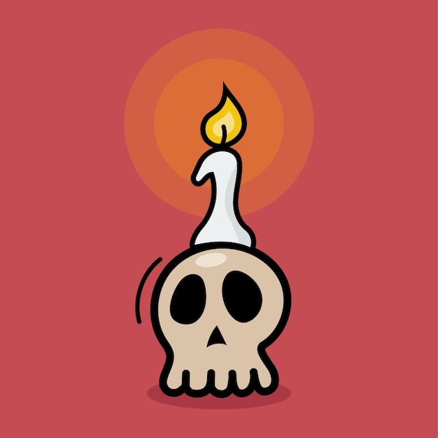 Halloween-Totenkopf und Kerze im Doodle-Stil, Vektorillustration