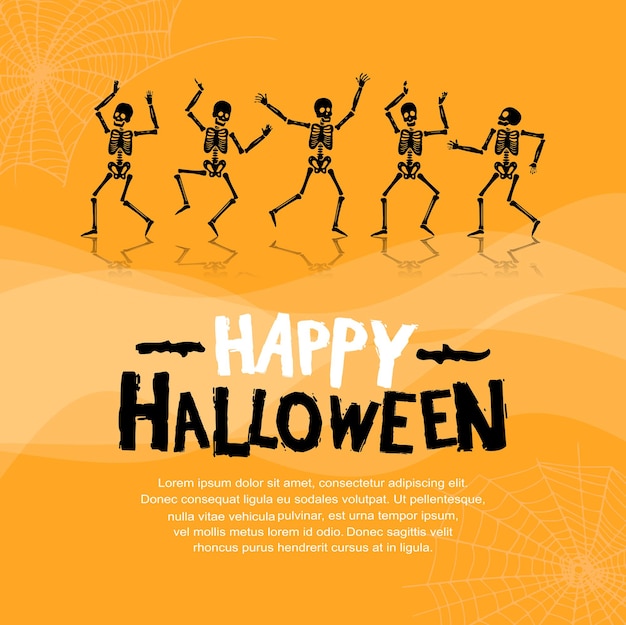 Halloween-vektor-design mit skelett-silhouette auf orangem hintergrund