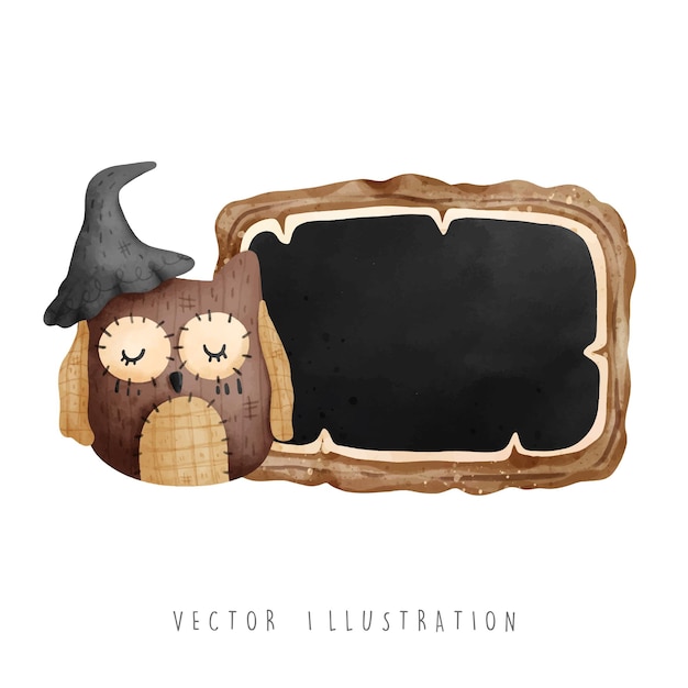 Halloween-vogelscheuche mit holzschild-vektorillustration