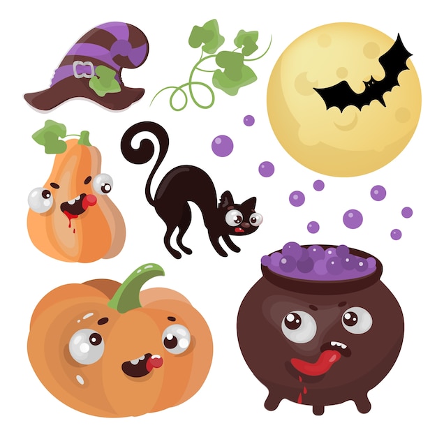 Halloween waren handgezeichnete flache design cartoon clipart magic horror holiday