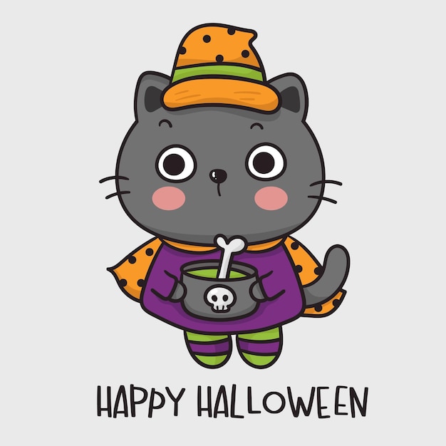 Vektor halloweener katze mit giftigem kawaii-tier