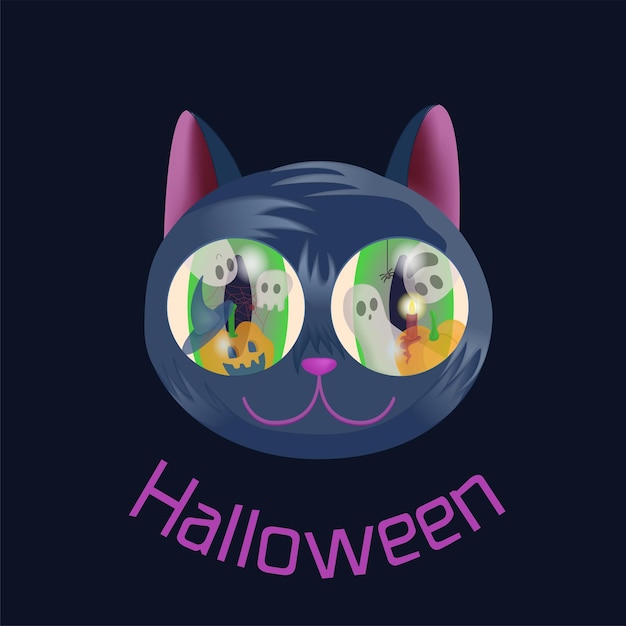 Hallowen dunkle Illustration mit schwarzer Katze, Grusel, Kürbis und Spinne