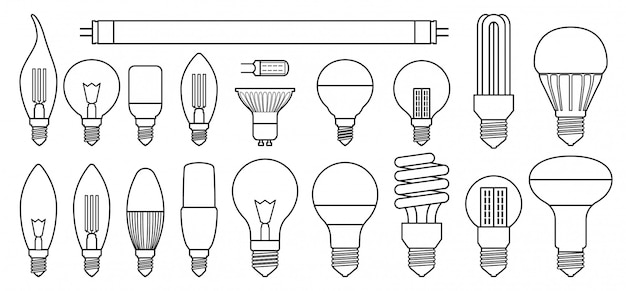 Halogenlampe in linie stil-set-symbol.