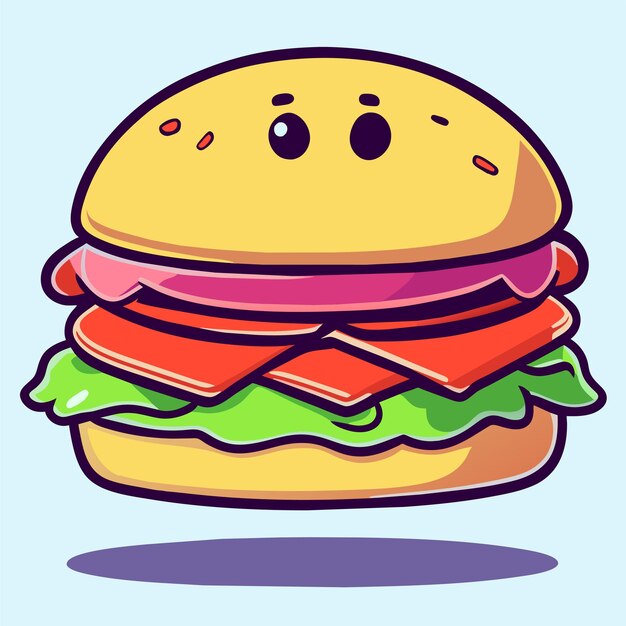 Hamburger handgezeichnetes flaches stilvolles cartoon-aufkleber-icon-konzept isolierte illustration