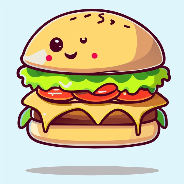 Vektor hamburger handgezeichnetes flaches stilvolles cartoon-aufkleber-icon-konzept isolierte illustration