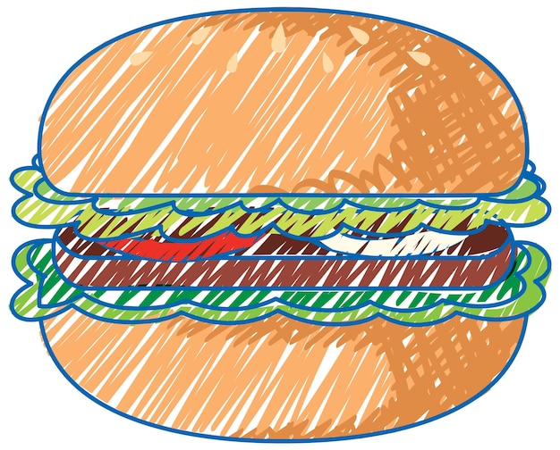 Vektor hamburger im einfachen stil der bleistiftfarbskizze