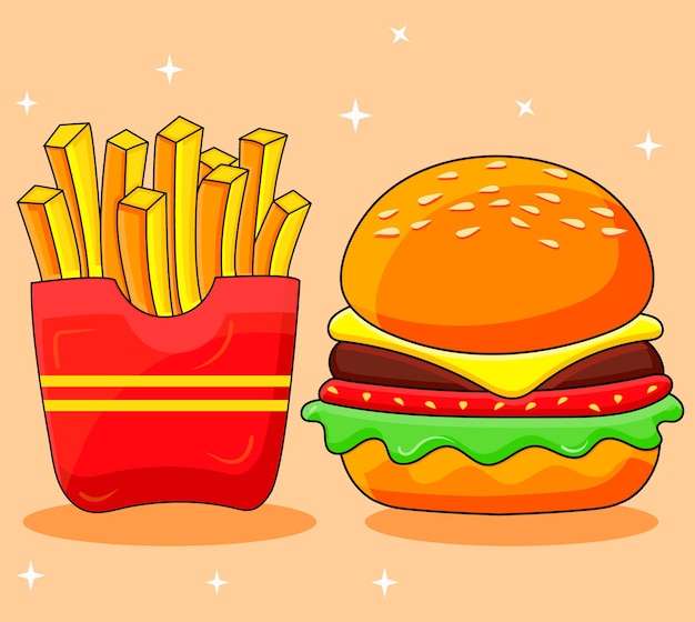 Vektor hamburger und pommes cartoon-vektor-symbol-illustration