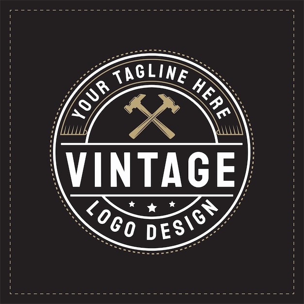 Vektor hammer handwerker retro-vintage-stil-logo-design-vorlage