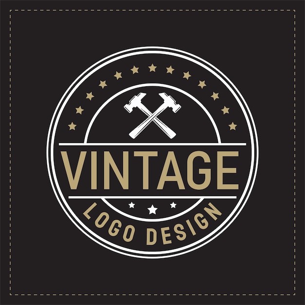 Hammer handwerker retro-vintage-stil-logo-design-vorlage