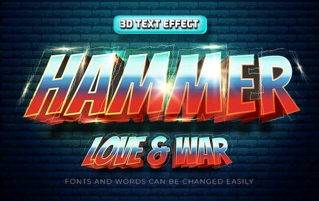 Hammer superheld comic-stil 3d editierbarer texteffekt