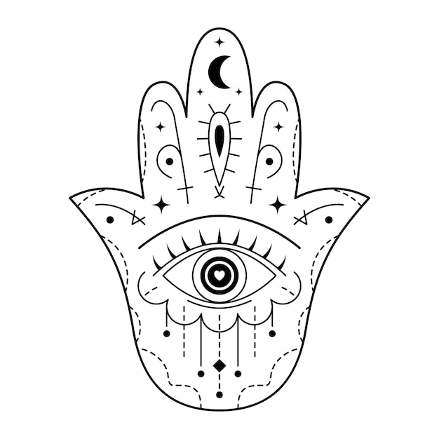 Hamsa-symbol mit bösem blick schutzzeichen mystisches dekoratives muster im orientalischen stil