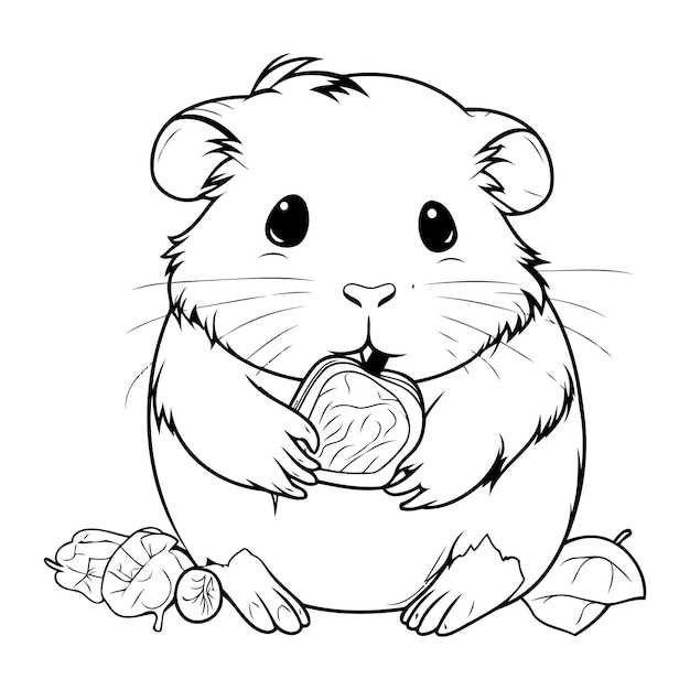 Vektor hamster mit orangefarbener schwarz-weißer illustration für ein malbuch