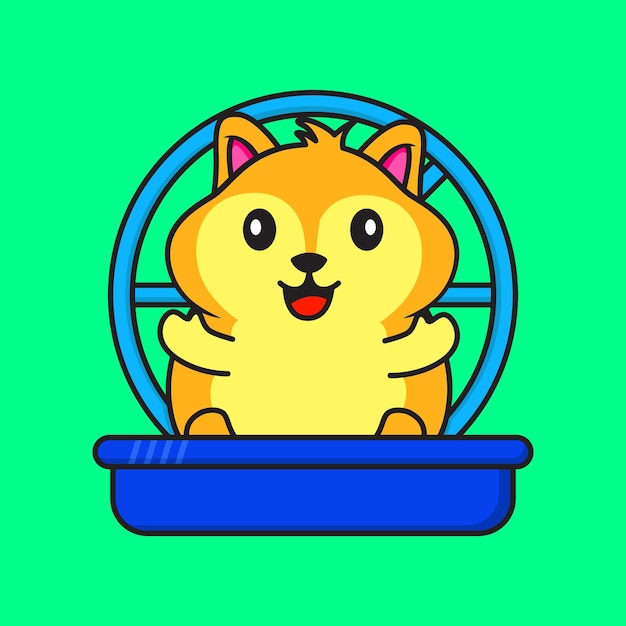 Hamster sitzt auf einem korb cartoon-vektorillustration isoliert auf premium-vektor