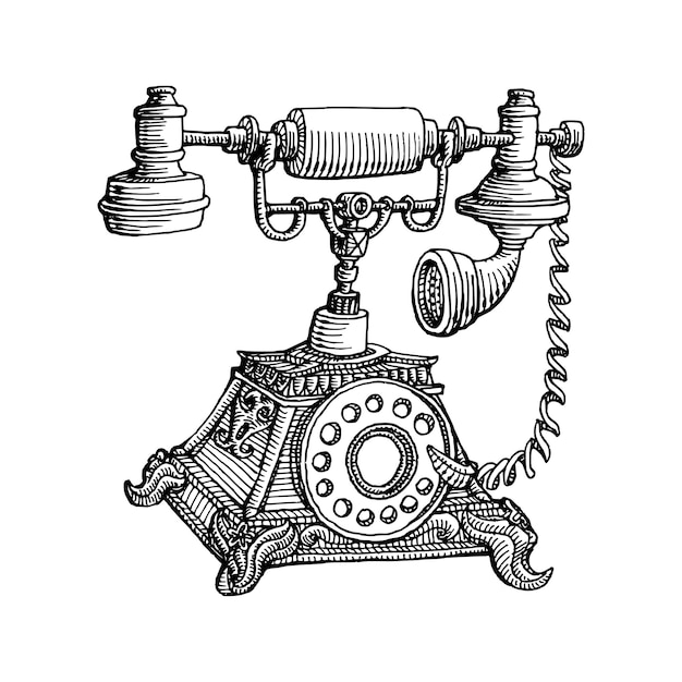 Vektor han zeichnete eine illustration eines vintage-telefons