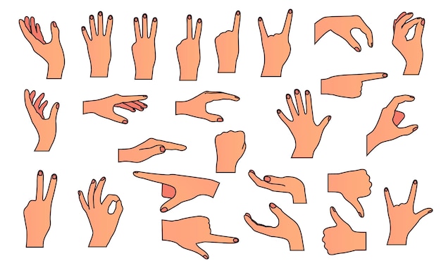 Vektor hand-arm-finger-halt ok-pose-zeichen isolierter satz vektor-flach-grafik-design-illustration