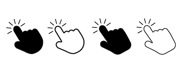Hand-Cursor-Symbol Set Vektor-Hand-Cursorsymbol Klicken auf das Cursor-Zeichen und das Symbol Klicken auf den Cursorpunkt