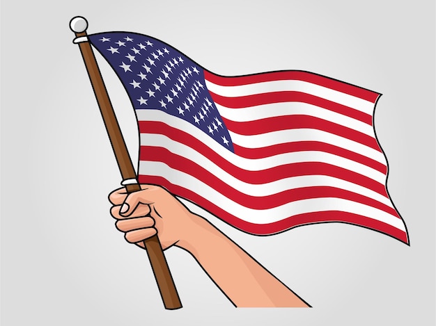Hand, die amerikanischen gewellten Flaggenvektor hält