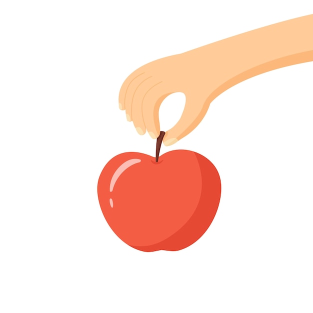 Hand, die Apfel hält. einfache vektorabbildung.