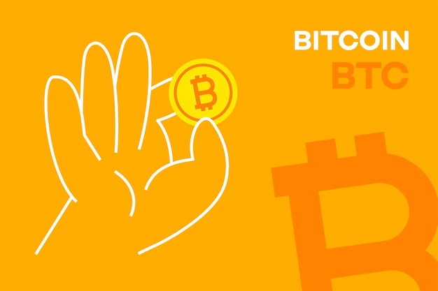 Hand, die Bitcoin-Kryptowährung editierbares Vektor-BTC-Krypto-Token-Flat-Design-Banner hält