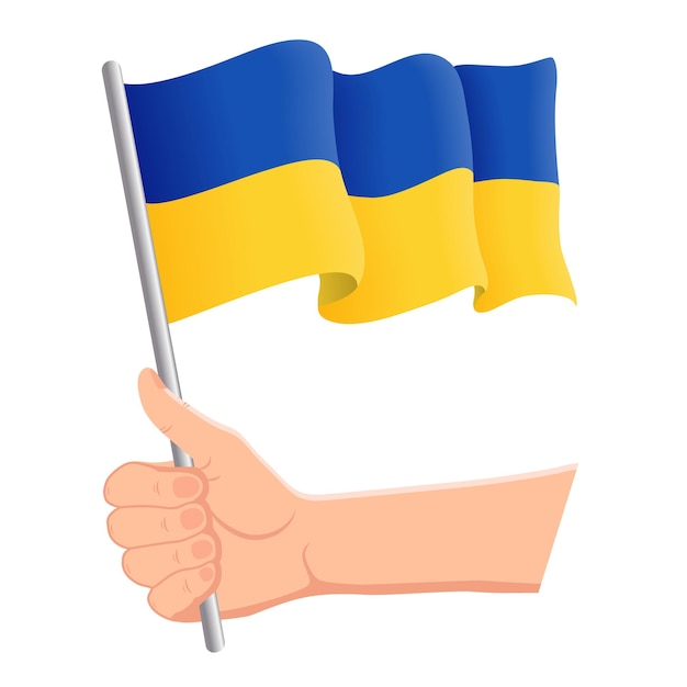 Hand, die die nationalflagge der ukraine hält und schwenkt fans unabhängigkeitstag patriotisches konzept vektorillustration