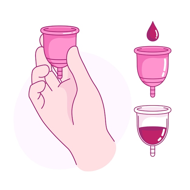 Hand, die eine menstruationsbecher hält menstruationszyklus-illustration frauenhygiene-illustrationen