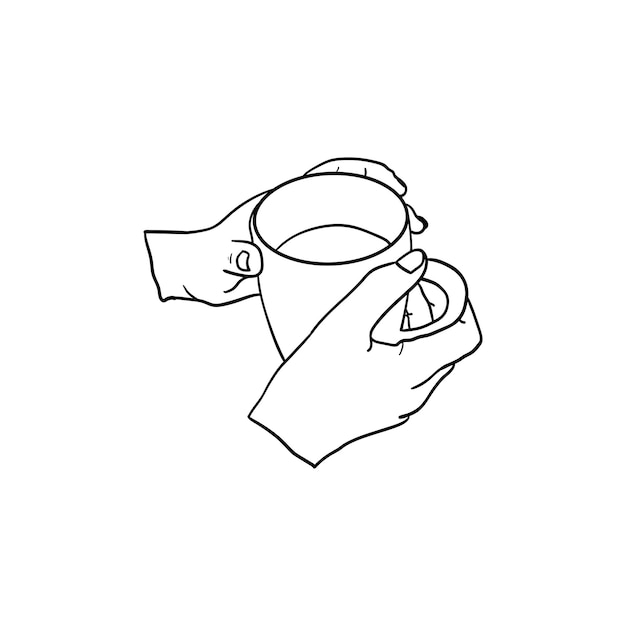 Hand, die eine tasse kaffee hält symbol strichzeichnungen der hand, die eine tasse kaffee hält