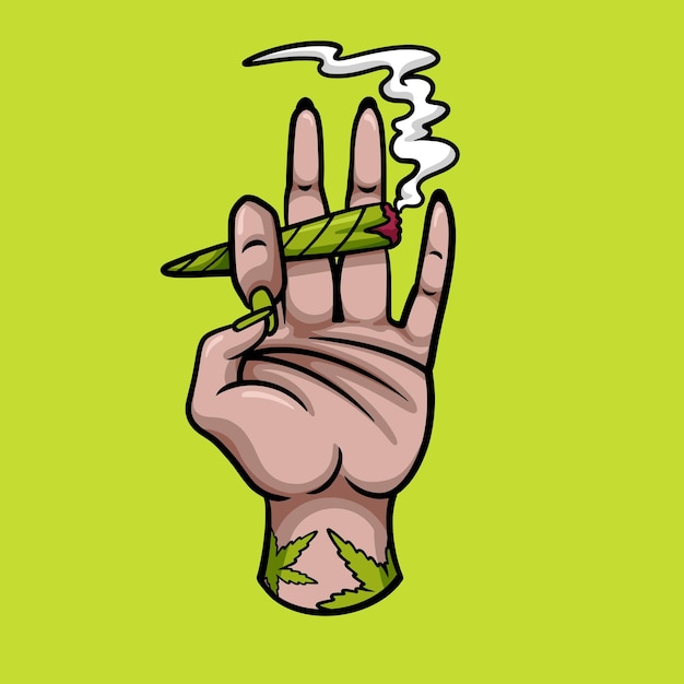 Vektor hand, die marihuana-karikatur raucht