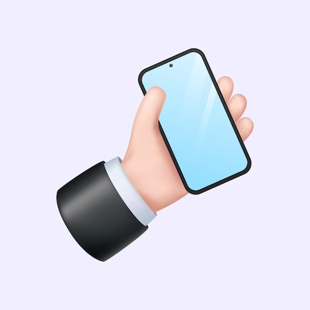 Hand, die Smartphone 3D-Emoticon-Zeichengeste hält