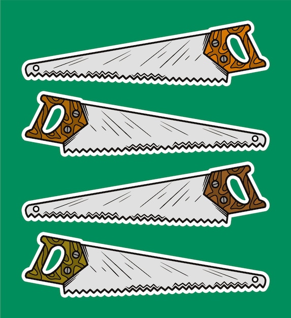 Hand-Doodle-Sticker-Illustration mit Säge