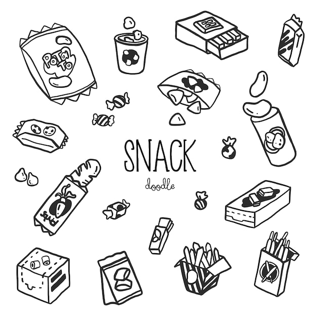 Vektor hand-doodle-stile mit snack. gekritzeljause.