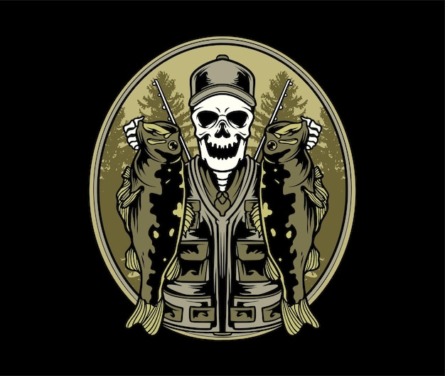 Vektor hand drawn skull fishing vector abbildung 2