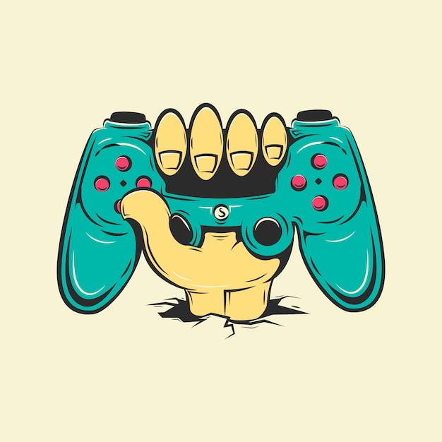 Hand-Gamepad zum Spielen von Videospiel-Cartoon-Illustration