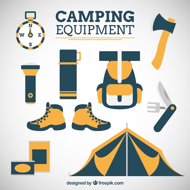 Hand gezeichnet campingausrüstung in zwei farben