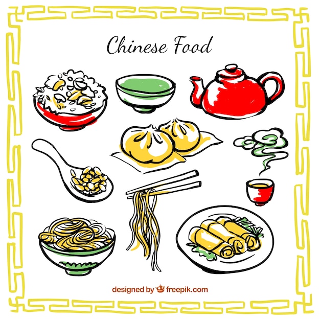 Vektor hand gezeichnet chinesisches essen