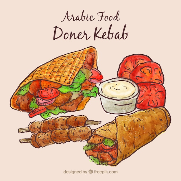 Hand gezeichnet kebab-menü