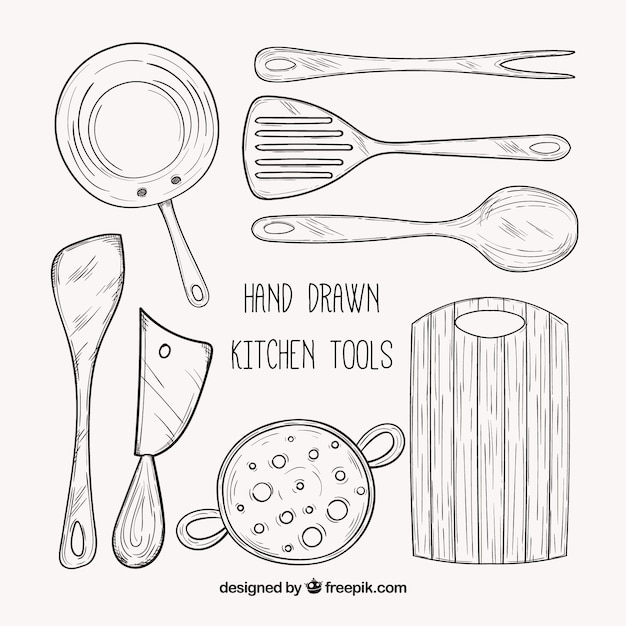 Hand gezeichnet küche-tools sammlung