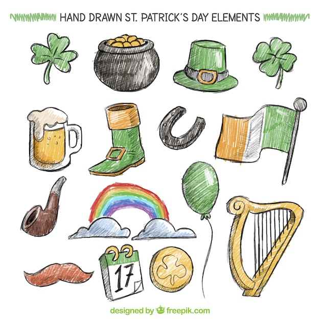 Vektor hand gezeichnet st. patrick tages elemente