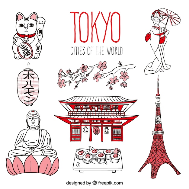 Hand gezeichnet tokyo pack