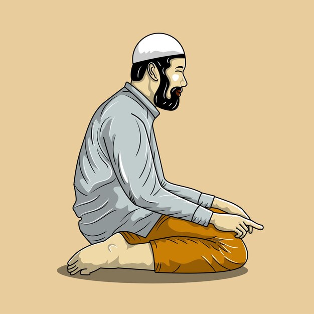 Hand gezeichnet vom betenden Illustrationsdesign des muslimischen Mannes