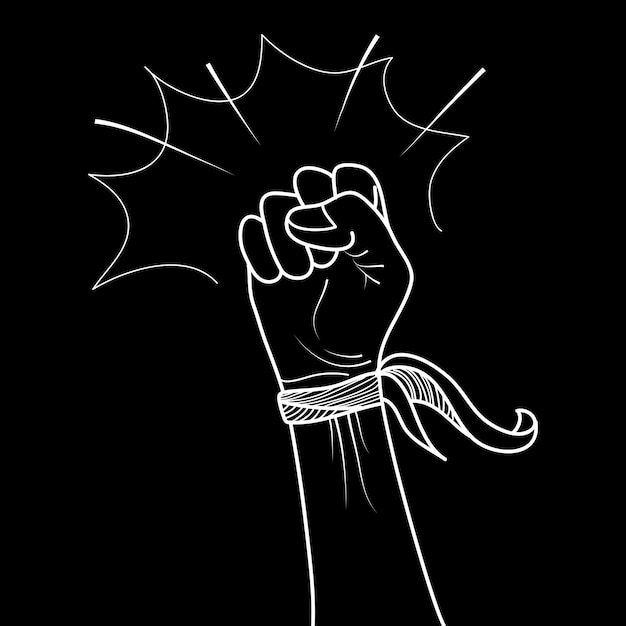 Vektor hand gezeichnet von den gekritzelhänden hoch fausthandprotestsymbolenergiezeichen lokalisiert auf schwarzer hintergrundvektorillustration