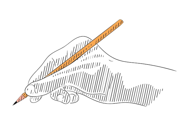 Hand gezeichnet von einer Hand, die Bleistiftskizzen-Designillustration hält