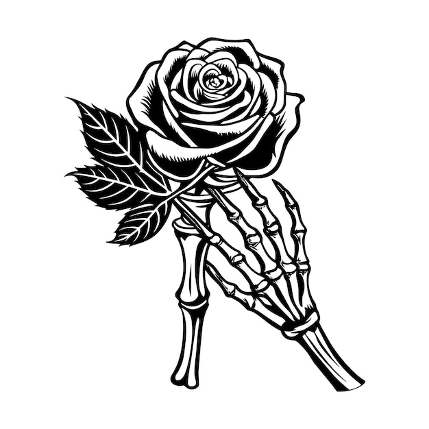 Hand gezeichnet von Hand, die eine Rose isoliert hält