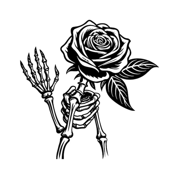Hand gezeichnet von Hand, die eine Rose isoliert hält