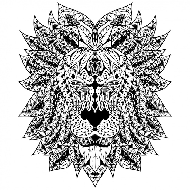 Hand gezeichnet von Löwenkopf im Zentangle-Stil