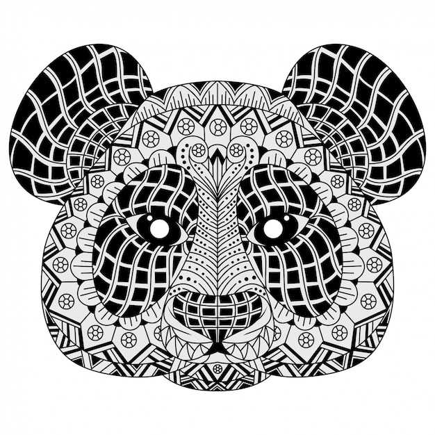 Hand gezeichnet von Pandakopf im Zentangle-Stil