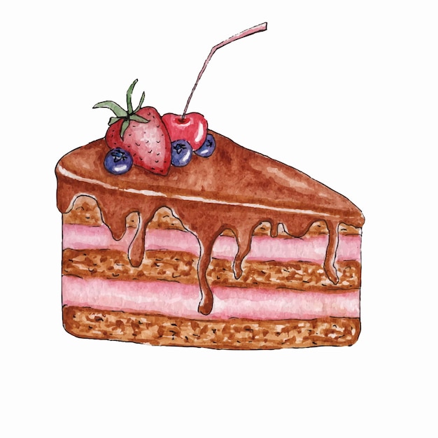 Hand gezeichnete aquarellkuchen-vektorillustration